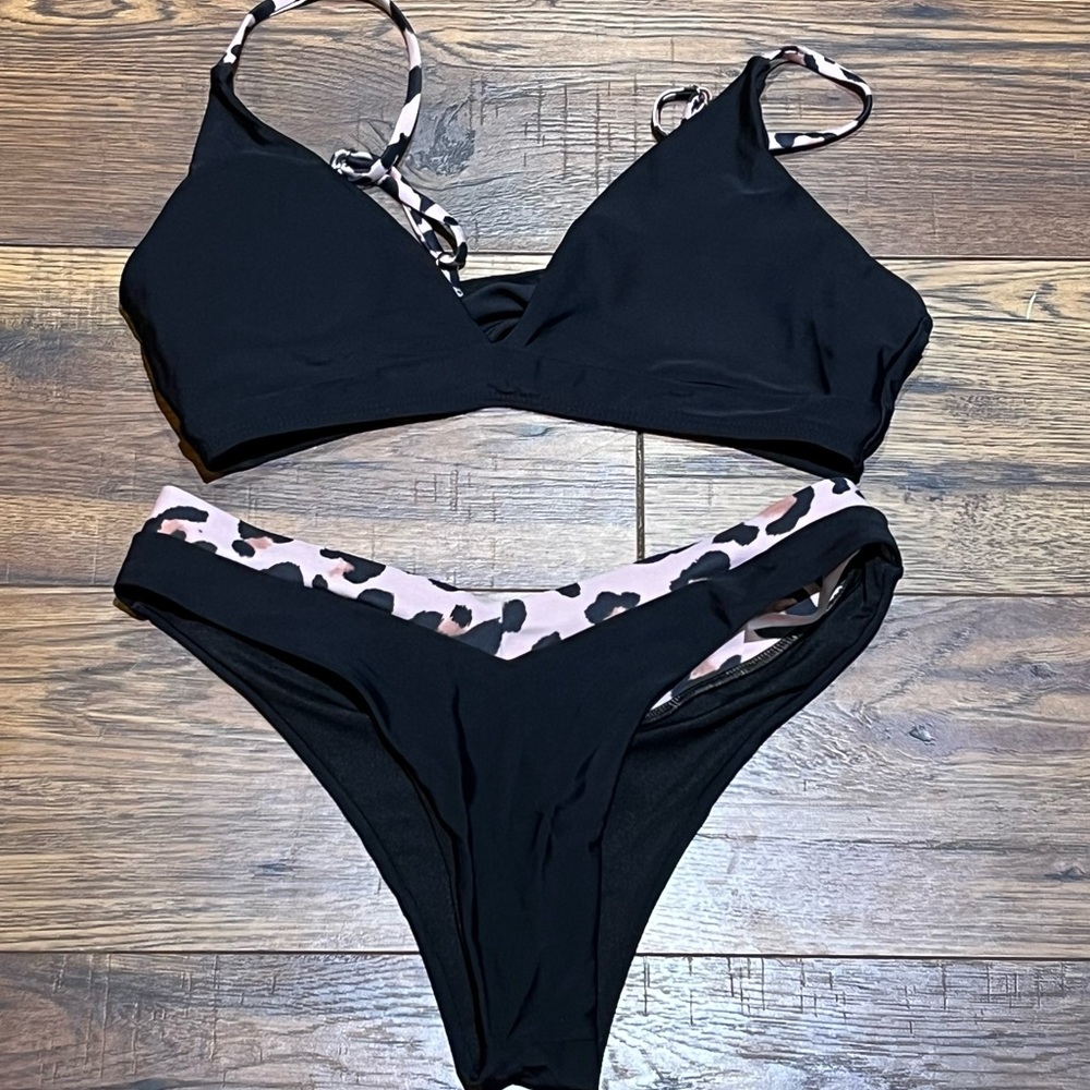 Leopard Print High Cut Bikini Size Small